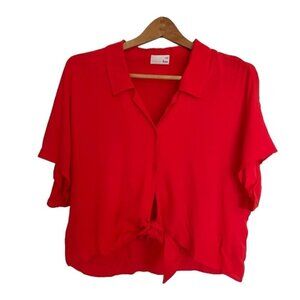Wilfred Aritzia Red Tie Front Crop Blouse Large